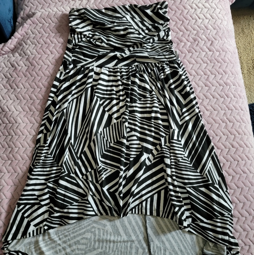 Strapless Zebra Print High Low Dress